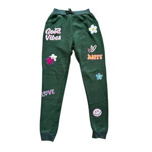 Pink Velvet Green Joggers with Applique - Size 14/L